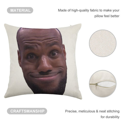 Lebron James Goofy Face Linen Throw Pillow Cover