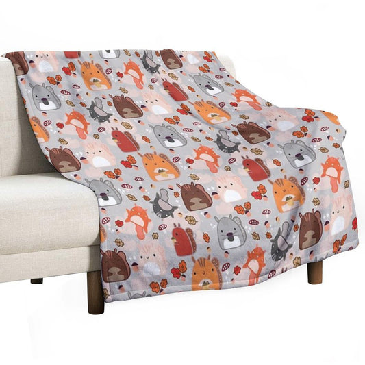 Kawaii Squirrels Throw Blanket