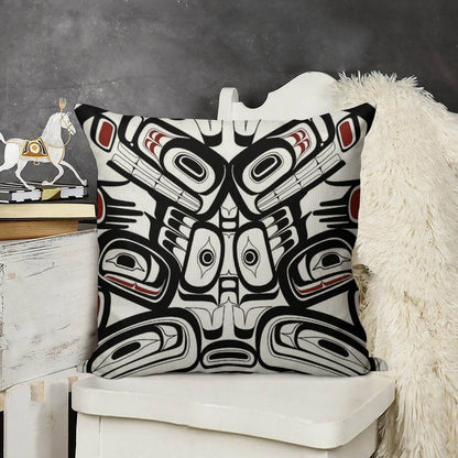 Pacific Northwest Orca Raven Bear Totem Formline Hiada Salish Style First Nations Native American Linen Throw Pillow Cover