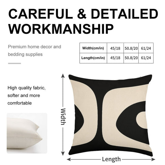 Retro Piquet Mid Century Modern Abstract Pattern 2 in Black And Almond Cream Linen Throw Pillow Cover