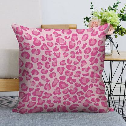 Pink Leopard Print Linen Throw Pillow Cover