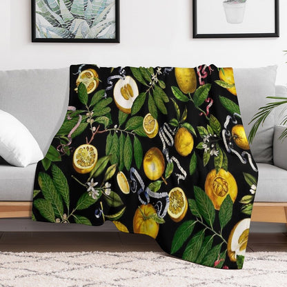 Lemon Tree - Black Throw Blanket