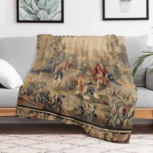 Aubusson  Antique French Tapestry Print Throw Blanket