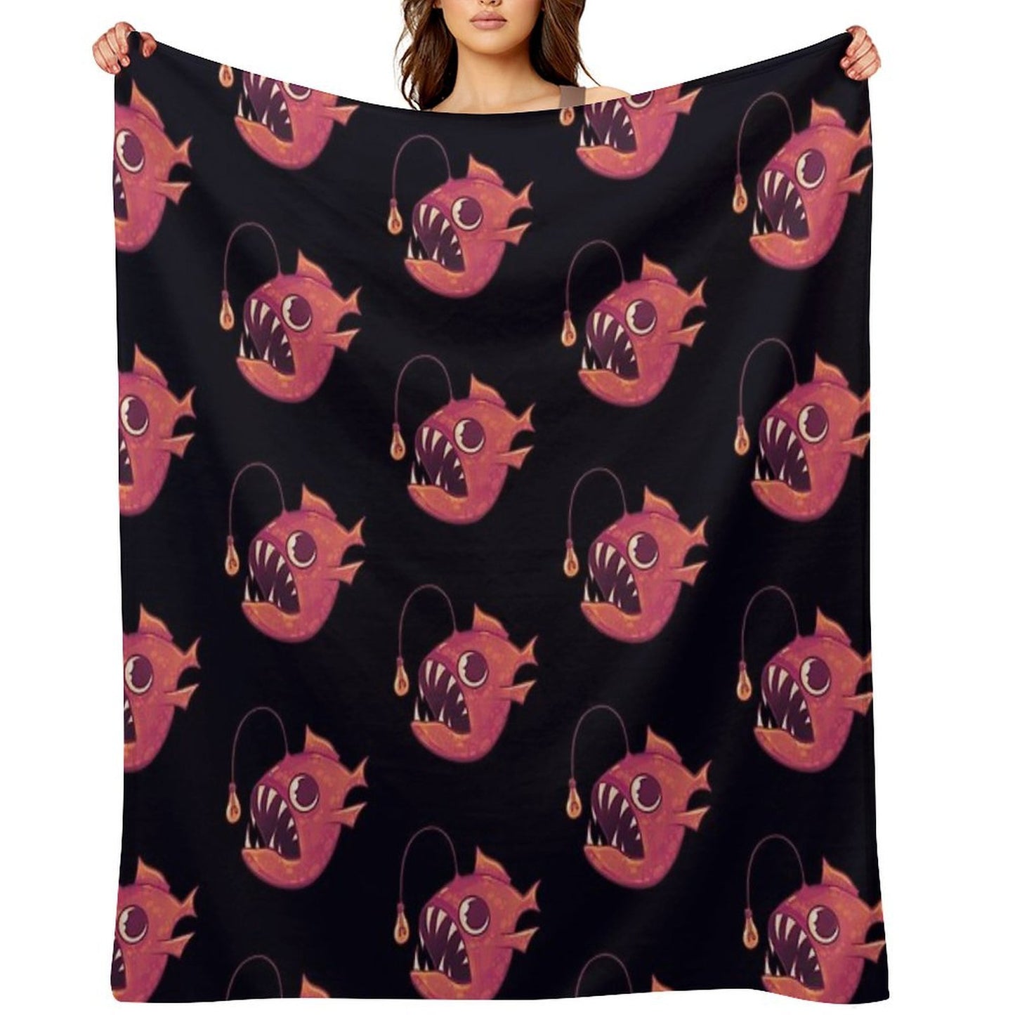 Cute Anglerfish (Red) Throw Blanket