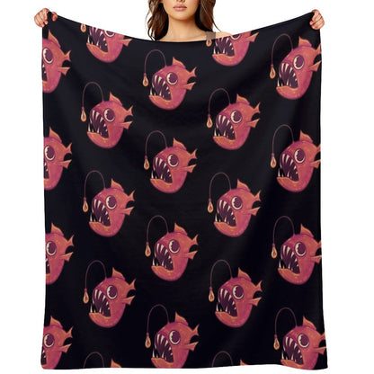 Cute Anglerfish (Red) Throw Blanket