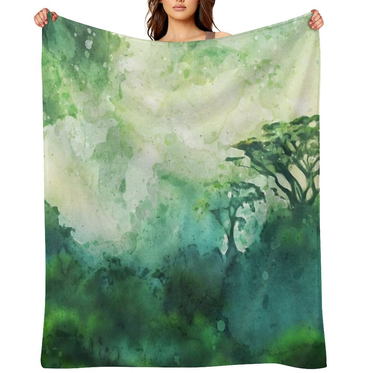 Green Forest_watercolor Painting Throw Blanket