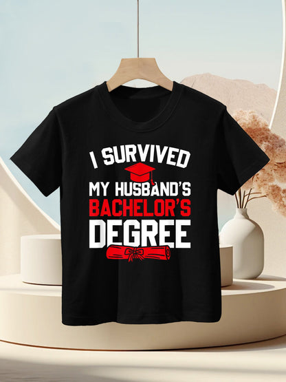 I Survived My Husband&#39;s Bachelor&#39;s Degree, Funny Graduation Kids T-Shirt