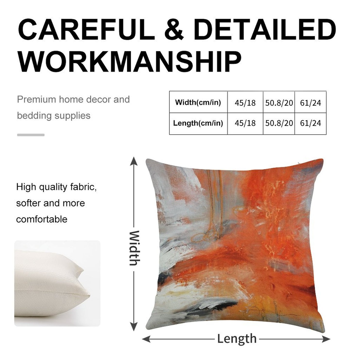 Red Orange Abstract Print Linen Throw Pillow Cover