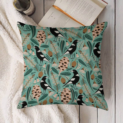 Australian Bush Magpies Linen Throw Pillow Cover