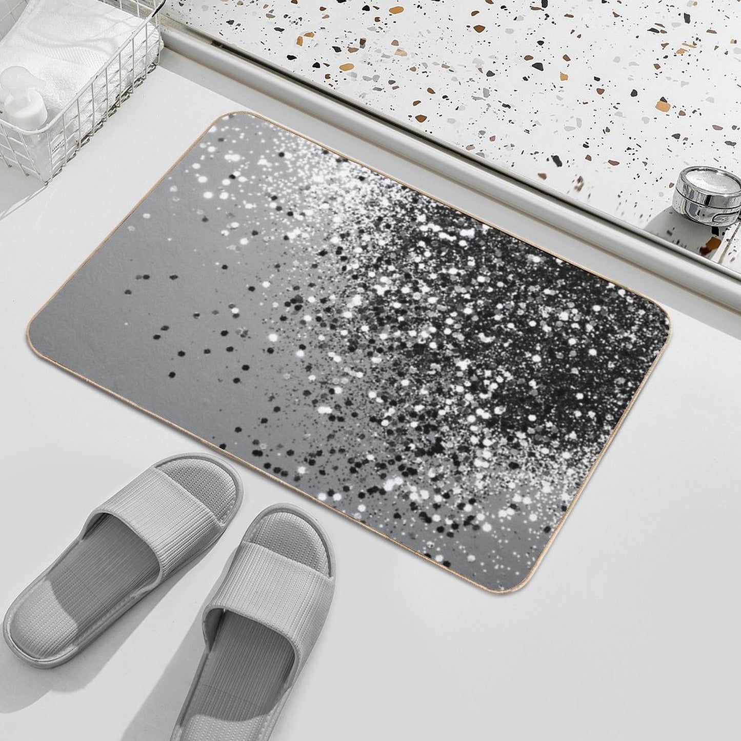 Silver Gray Lady Glam #1 (Photo of Glitter Only - Not Reflective) Bath Mat