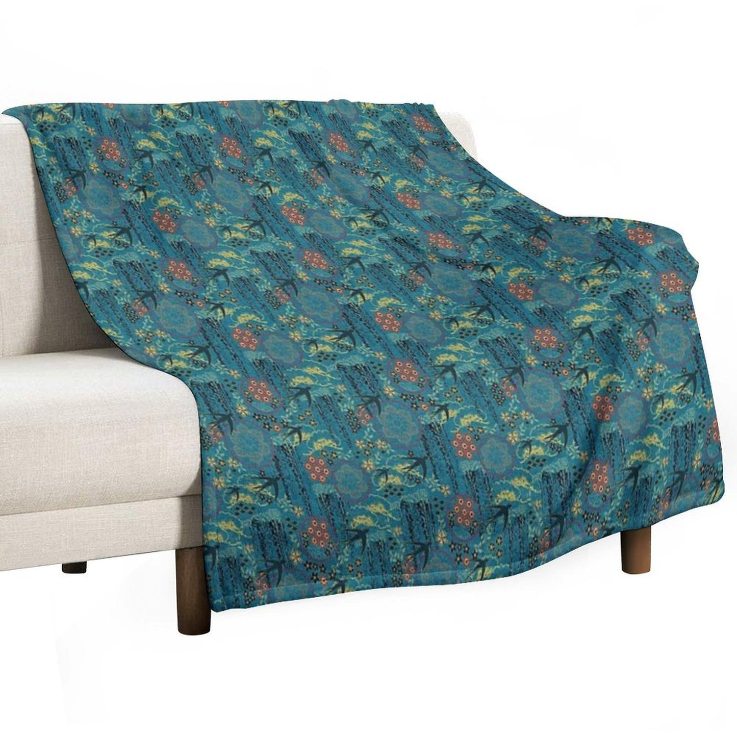 Japanese Garden in Teal Gold Red And Black Throw Blanket
