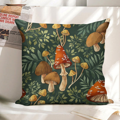 Woodland Mushroom Spray Linen Throw Pillow Cover