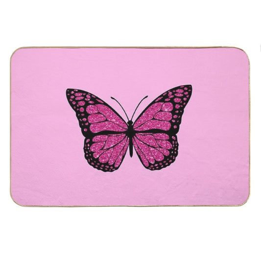 Pink Glitter Butterfly Bath Mat