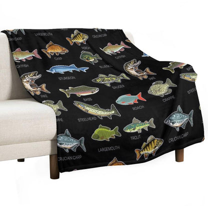 Types Of Freshwater Fish Species Fishing Throw Blanket