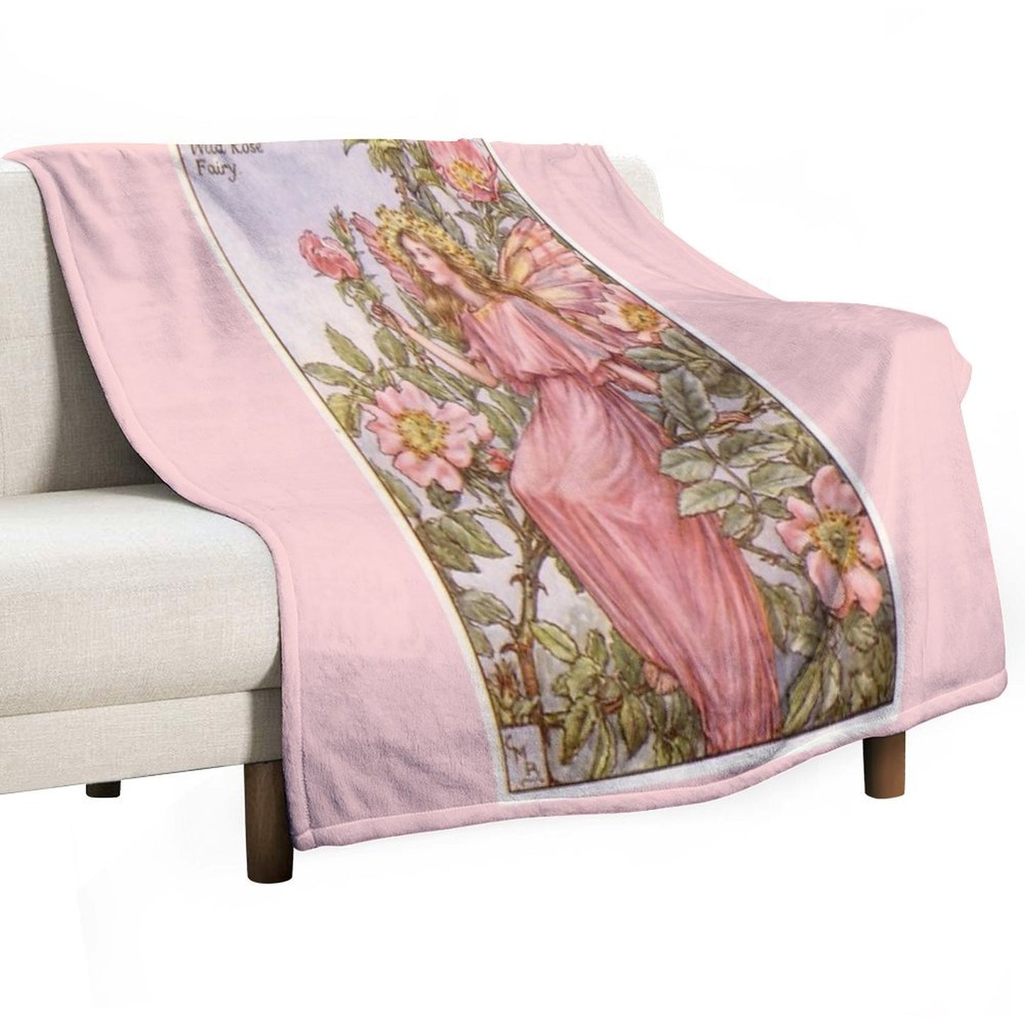 Pink Fairy Queen with Pink Flowers Whimsical Vintage Artwork Throw Blanket