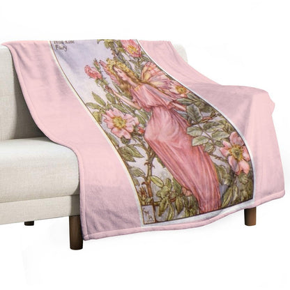 Pink Fairy Queen with Pink Flowers Whimsical Vintage Artwork Throw Blanket
