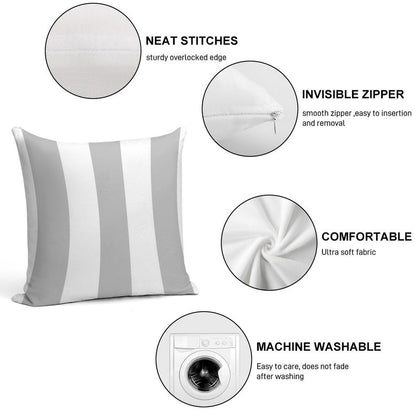 Silver Gray And White Stripes Soft Hidden Zipper Throw Pillow