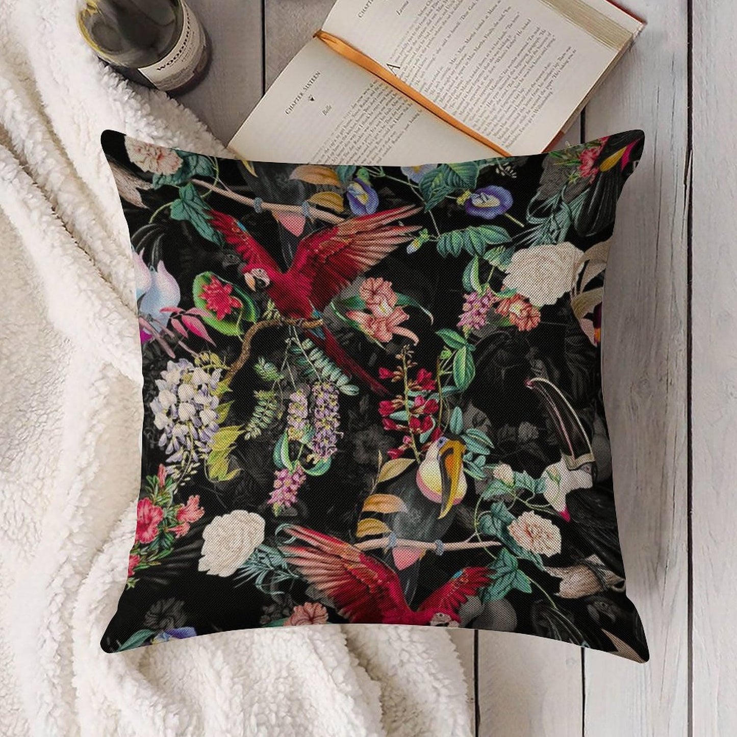 Floral And Birds IX Linen Throw Pillow Cover
