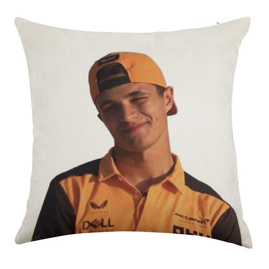 Lando Norris Linen Throw Pillow Cover