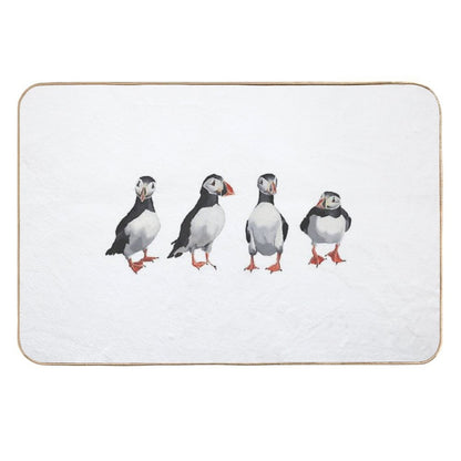 4 Puffins in A Line  Easy To Clean Bath Mat