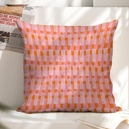 Pink And Orange, Brush Strokes, Geometric Linen Throw Pillow Cover