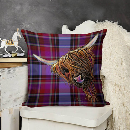 SCoTTiSH HiGHLaND CoW ' TaRTaN NooDLeS P ' by SHiRLeY MacARTHuR Linen Throw Pillow Cover