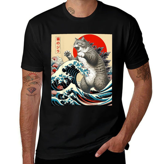 Catzilla Cat Japanese Art Funny Cat Gifts For Men Women Kid  Durable T-Shirt