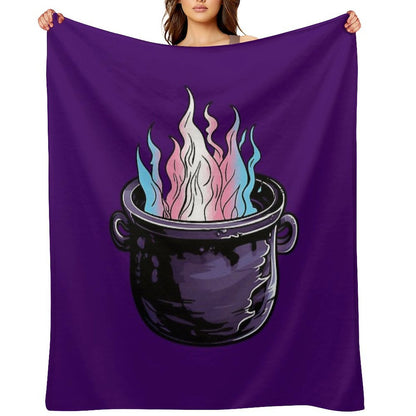 Trans Pride Flag Witches Cauldron , Transgender Witchy Design Throw Blanket