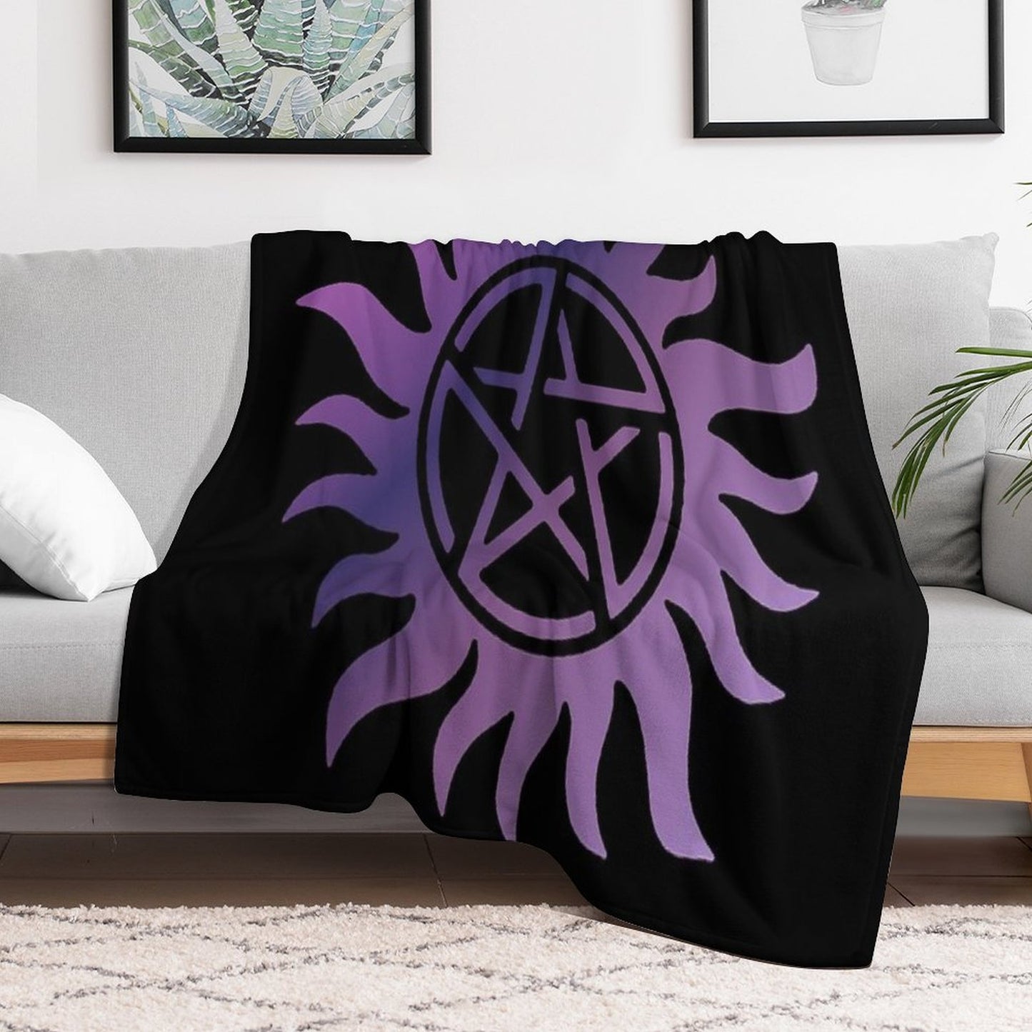 Purple Pentacle Black Throw Blanket