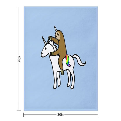 Slothicorn Riding Unicorn Throw Blanket