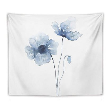 Blue Watercolor Poppies Tapestry