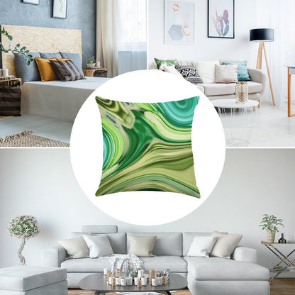 1980s Modern Abstract Turquoise Lime Green Marble Swirls Linen Throw Pillow Cover