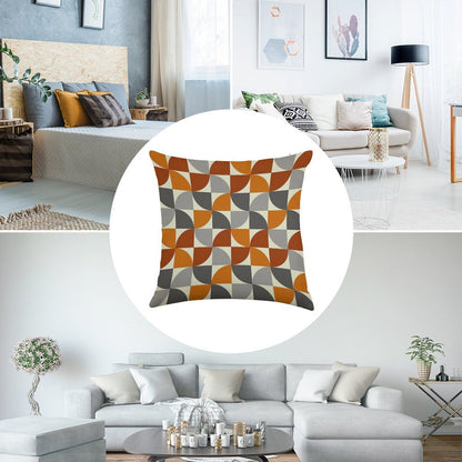 Grey And Orange Mid Century Modern Linen Throw Pillow Cover