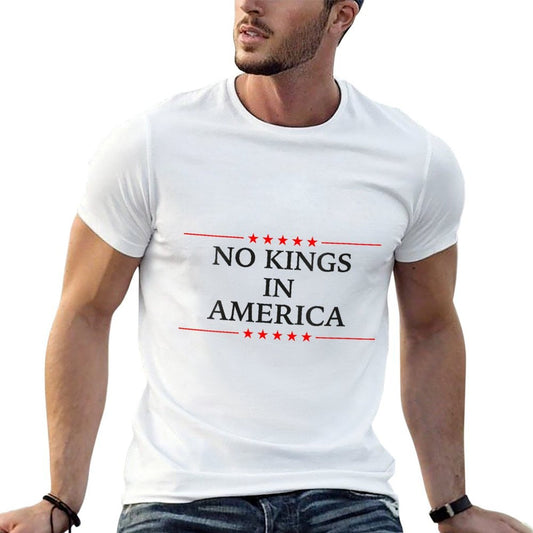 Womens No Kings in America Flag Protest Save Democracy  Ribbed Collar T-Shirt
