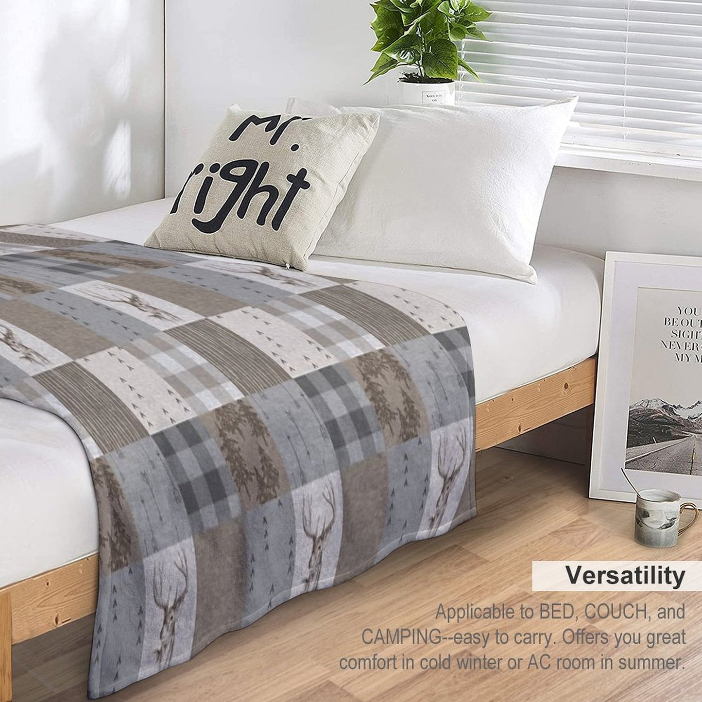 Deer Patchwork - Rustic Neutrals Throw Blanket