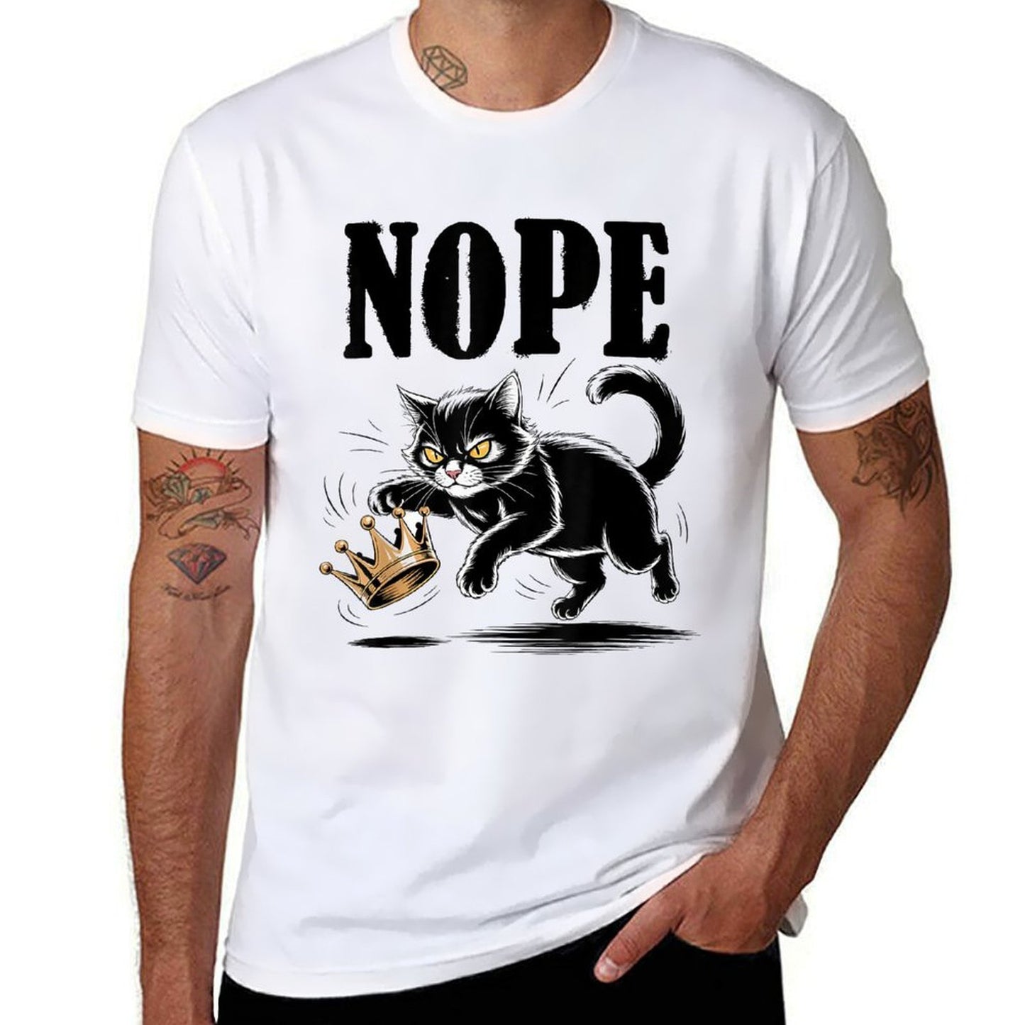Nope No Kings In America Funny Black Cat Lovers  Rolled Sleeves T-Shirt