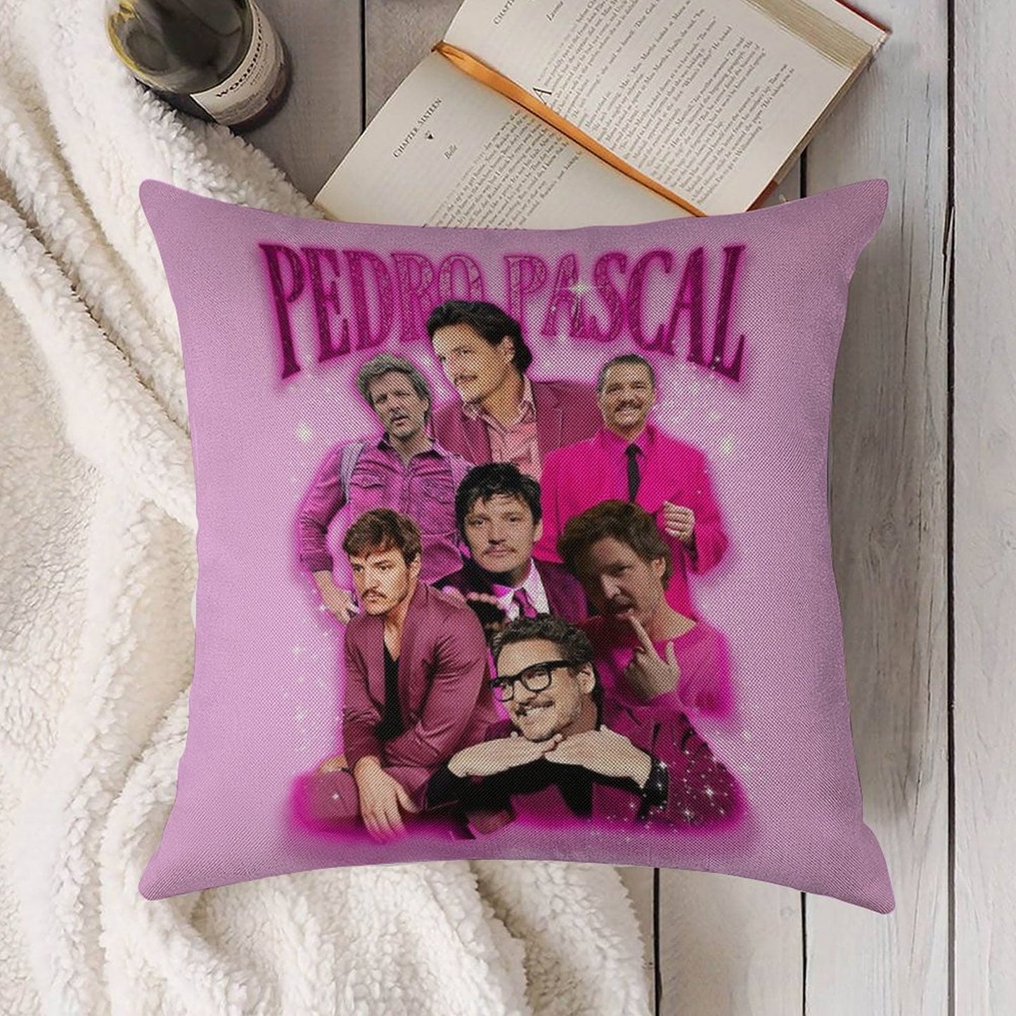 Pedro Pascal in Pink Linen Throw Pillow Cover