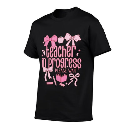 Women Teacher in Progress Coquette Pink Bow Future Teacher T-Shirt