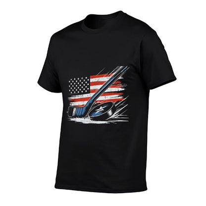 4th Of July Ice Hockey Stick Puck US Men Boys Kids  Slim-fit Cut T-Shirt