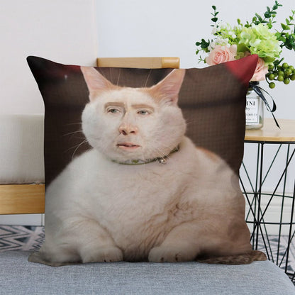 Nicolas Cage Cat Linen Throw Pillow Cover