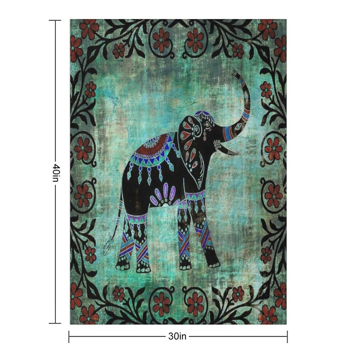 Indian Elephant Decorative Asian Floral Art Throw Blanket