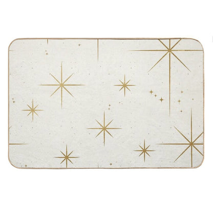 Gold Art Deco Stars Sparkle Pattern Astrology Astronomical Vintage Style White Background Bath Mat