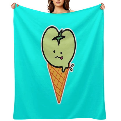 Kawaii Green Tomato Mascot No. 4 Throw Blanket