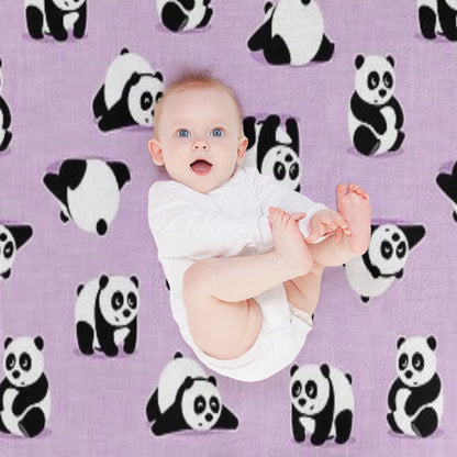 Cute Pandas on Purple Throw Blanket