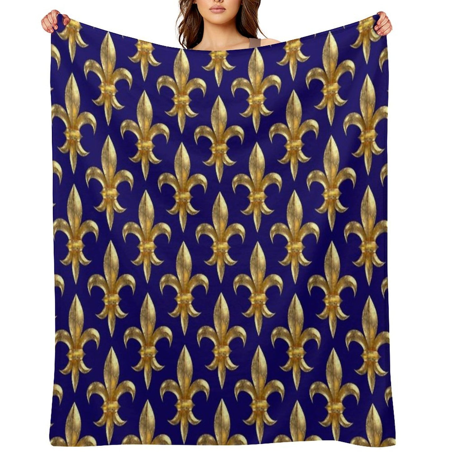 Fleur De Lys  Fleur De Lis 3D Gold Look Pattern, Large Corroded Throw Blanket