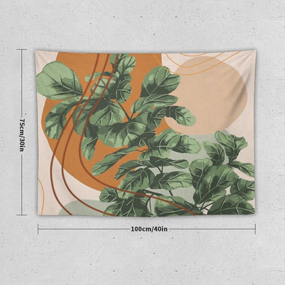 Mid Century Modern, Abstract Plant Illustration, Fiddle Leaf Fig Art Tapestry