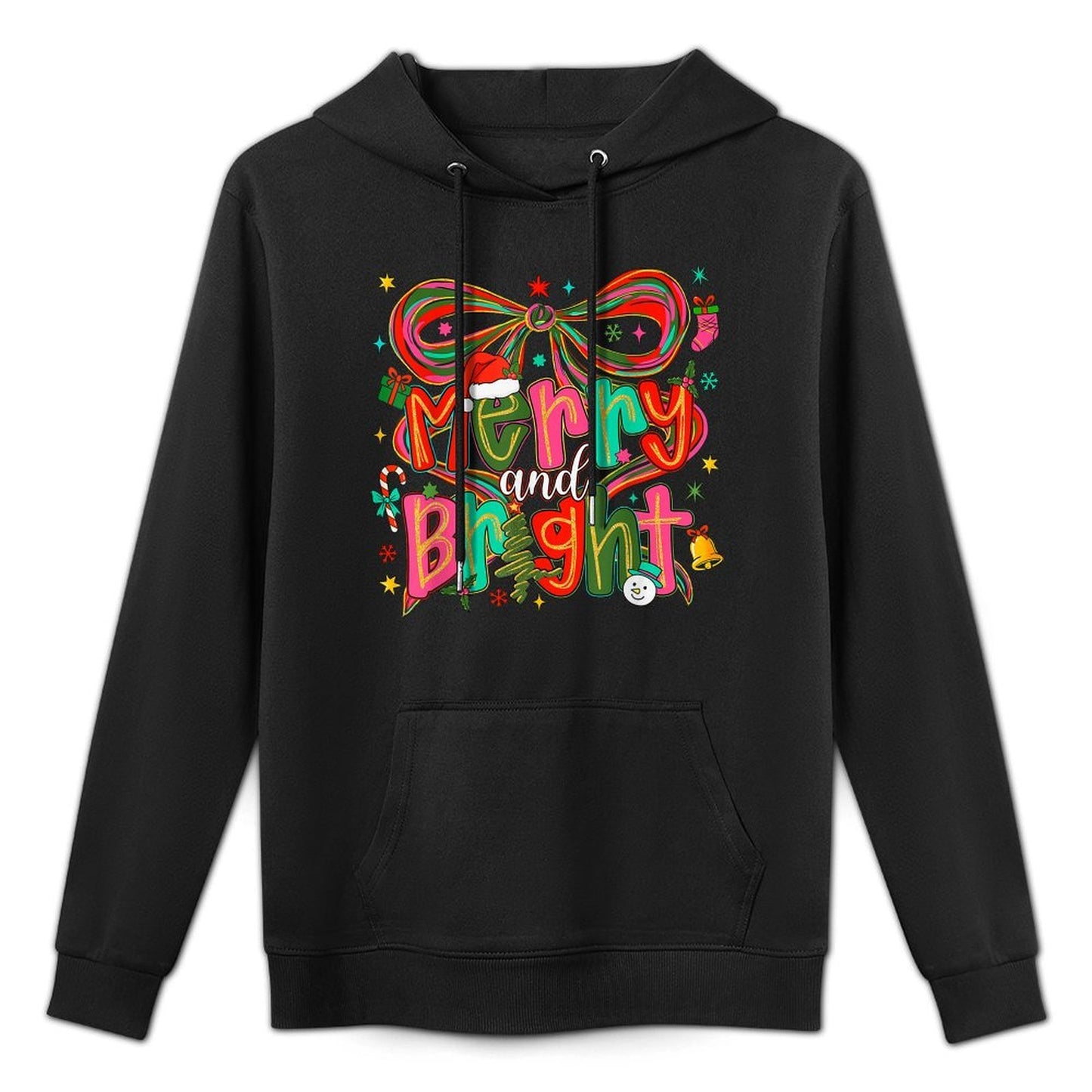 Preppy Merry And Bright Coquette Bow Pink Christmas Tree Colorfast Hoodie