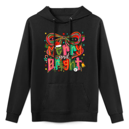 Preppy Merry And Bright Coquette Bow Pink Christmas Tree Colorfast Hoodie