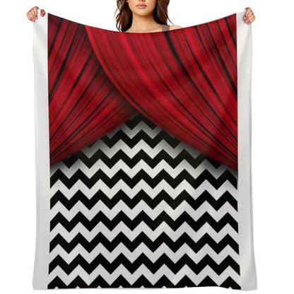 Twin Peaks Red Curtains Black And White Chevron Throw Blanket