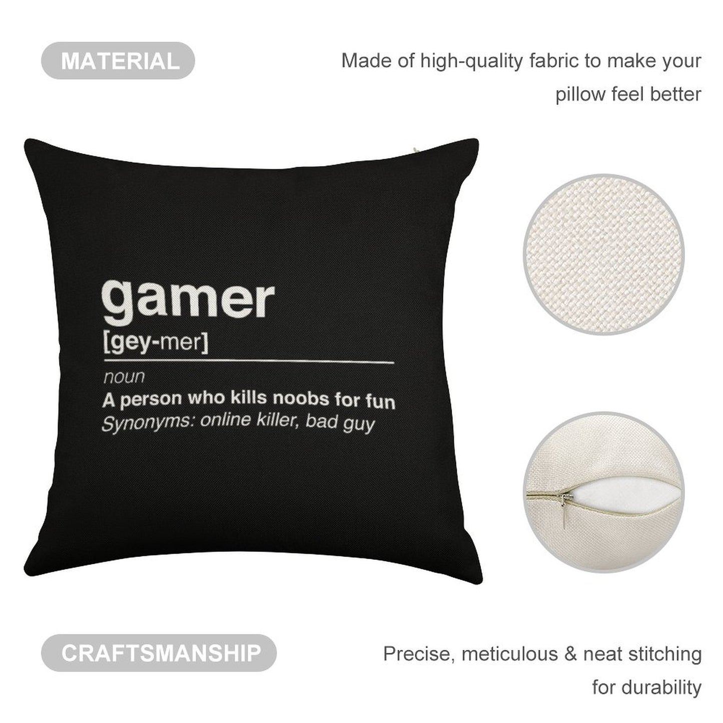Gamer Definition Linen Throw Pillow Cover